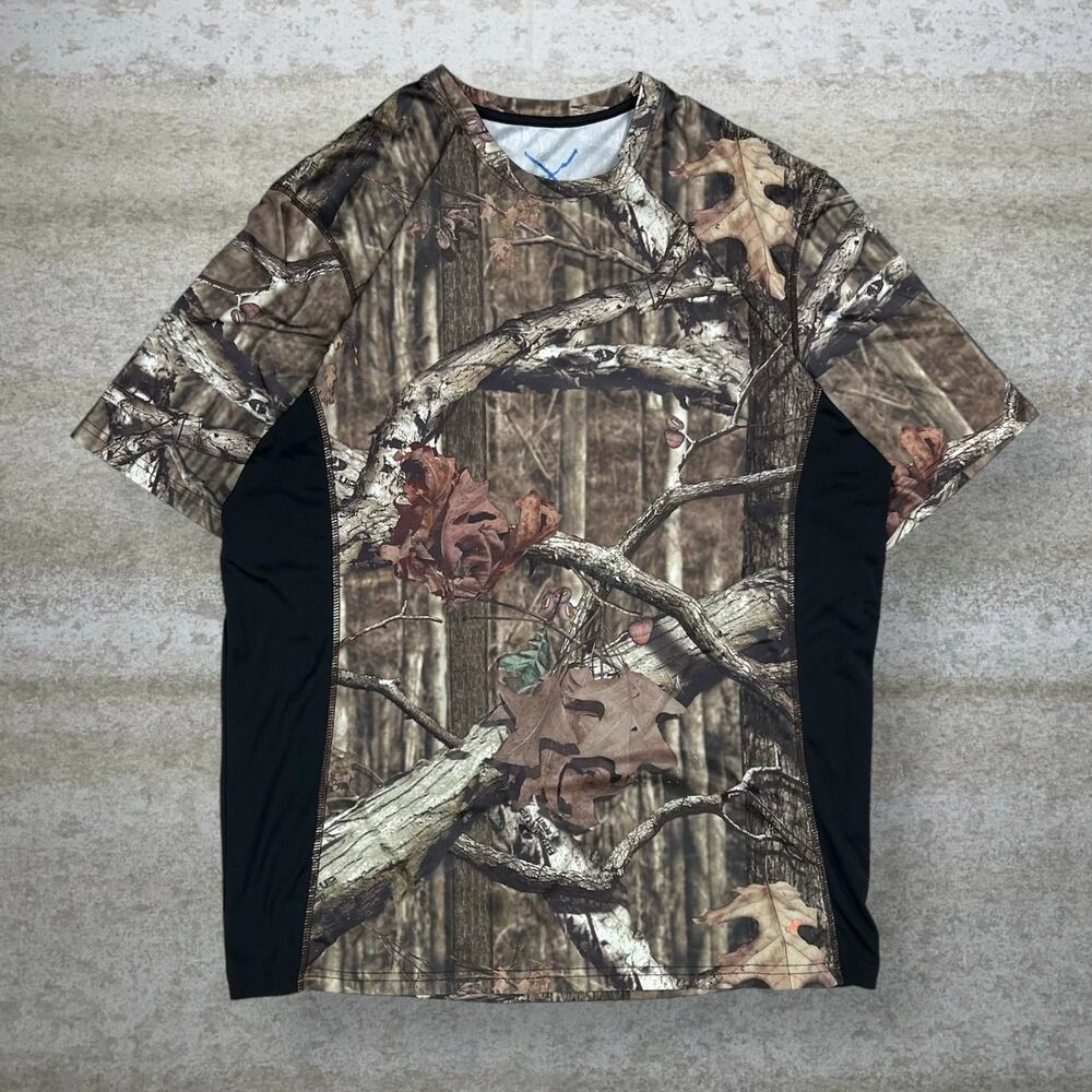 Vintage 90s Mossy Oak Shirt Mens L Hunting Camo Polyester Short Sleeve Woodland